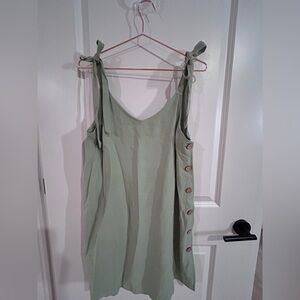 Sage Green Soft Sleeveless Dress with Boho Button Detail